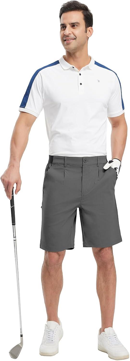 imageTBMPOY Mens Work Dress Shorts Golf Stretch Waistband Summer Pleated Casual Business Dressy Short for Men with PocketsDark Grey