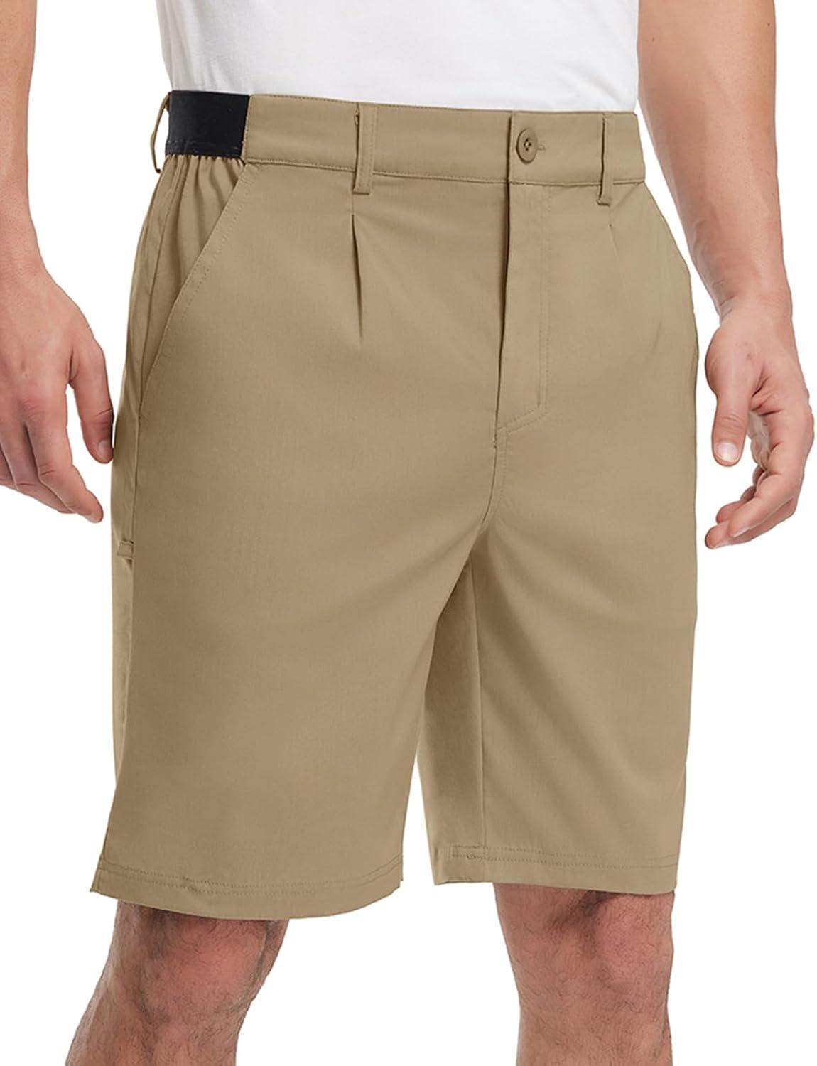 imageTBMPOY Mens Work Dress Shorts Golf Stretch Waistband Summer Pleated Casual Business Dressy Short for Men with PocketsKhaki