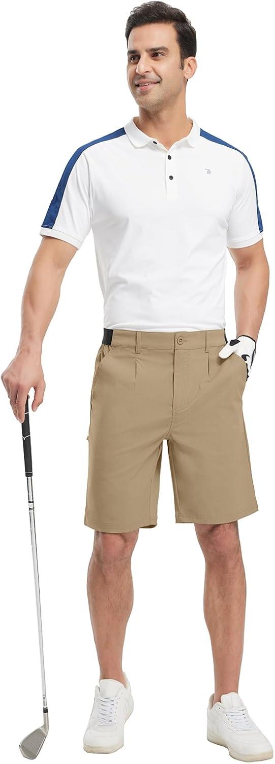 imageTBMPOY Mens Work Dress Shorts Golf Stretch Waistband Summer Pleated Casual Business Dressy Short for Men with PocketsKhaki