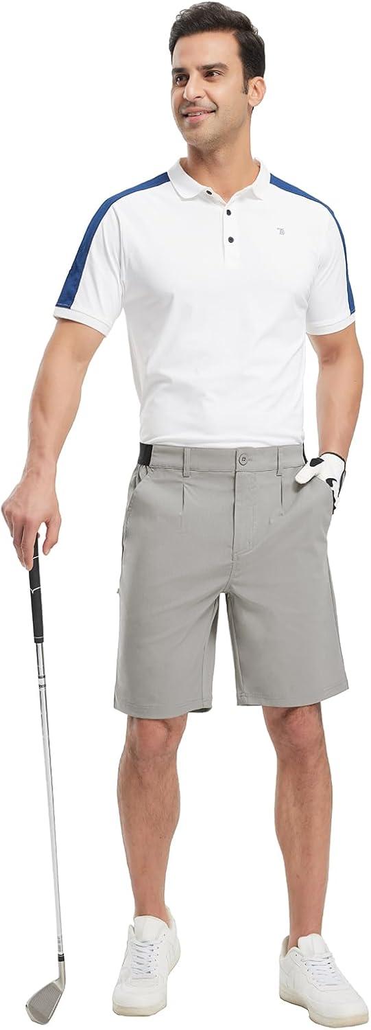 imageTBMPOY Mens Work Dress Shorts Golf Stretch Waistband Summer Pleated Casual Business Dressy Short for Men with PocketsLight Grey