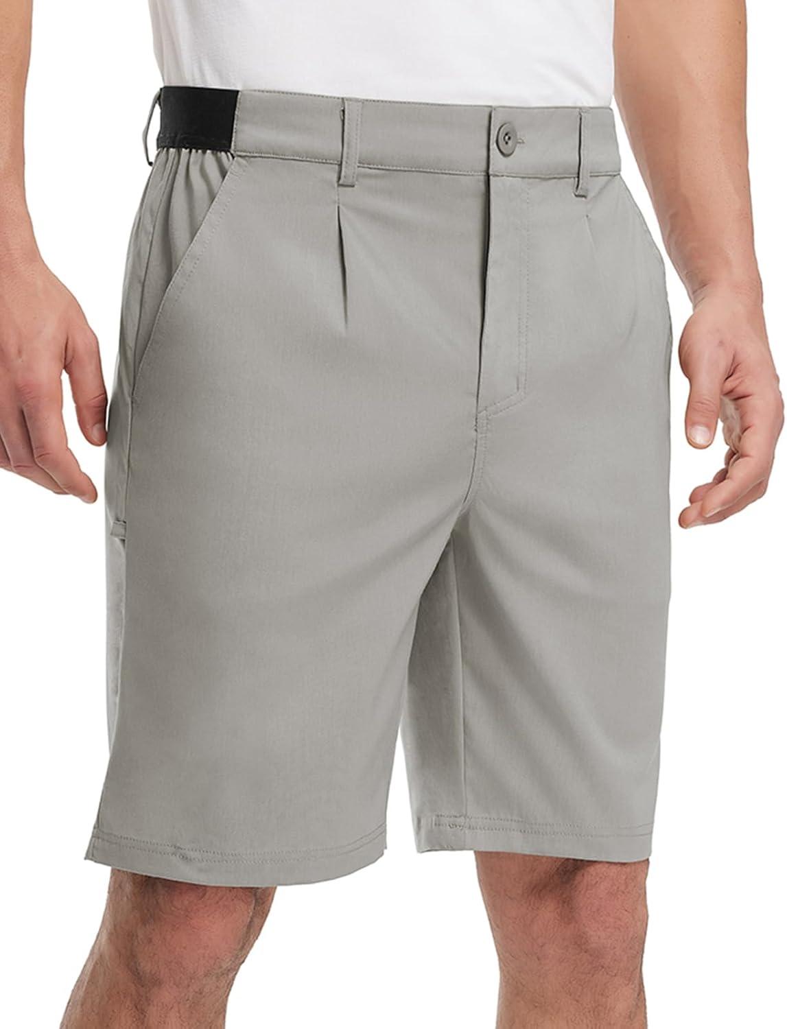imageTBMPOY Mens Work Dress Shorts Golf Stretch Waistband Summer Pleated Casual Business Dressy Short for Men with PocketsLight Grey