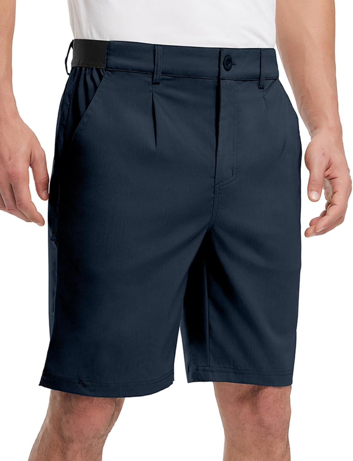 imageTBMPOY Mens Work Dress Shorts Golf Stretch Waistband Summer Pleated Casual Business Dressy Short for Men with PocketsNavy
