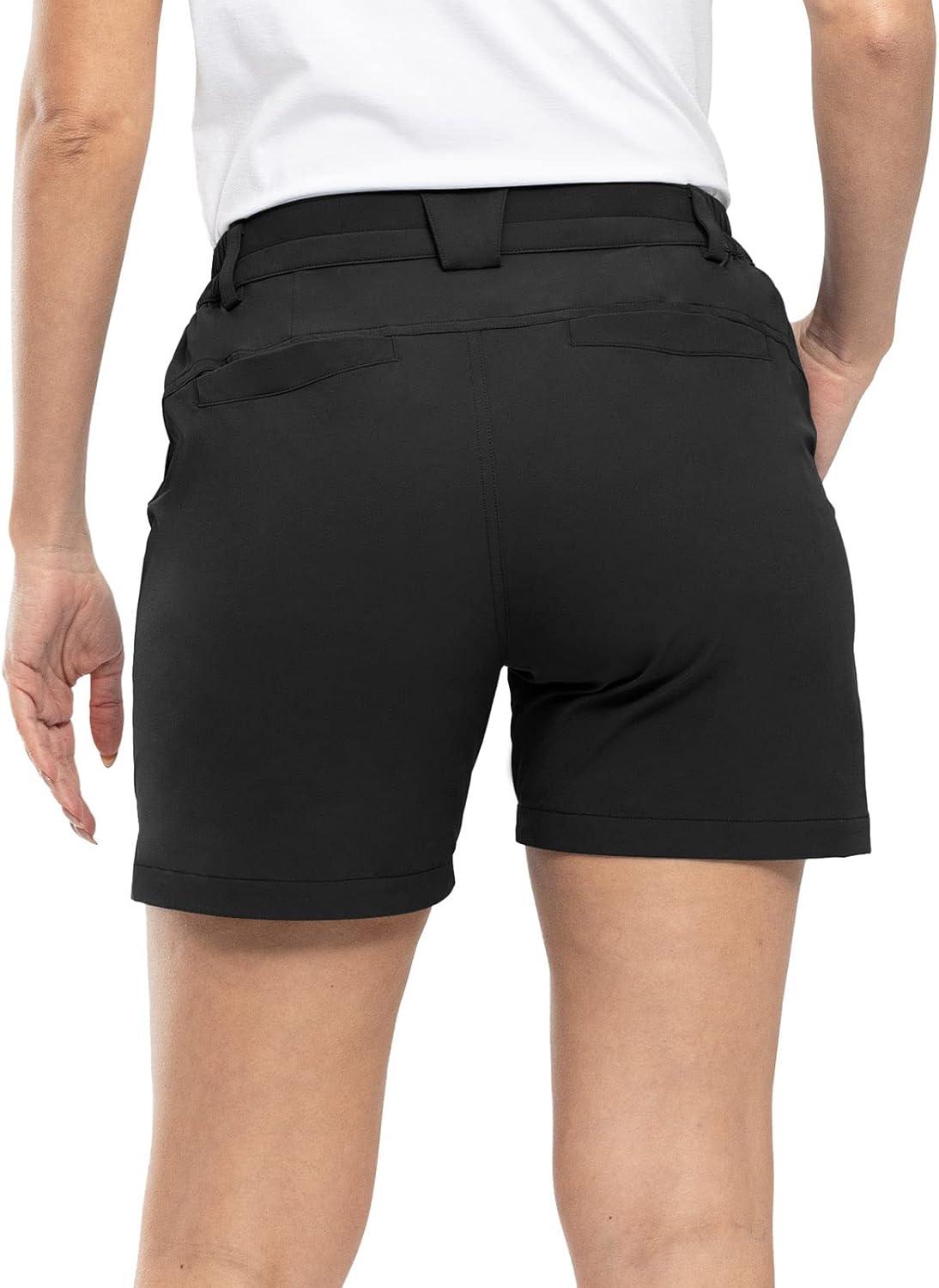 imageTBMPOY Womens 5 Golf Hiking Shorts Quick Dry with 5 Pockets Stretch Athletic Casual Summer Trip Water Resistant Black L