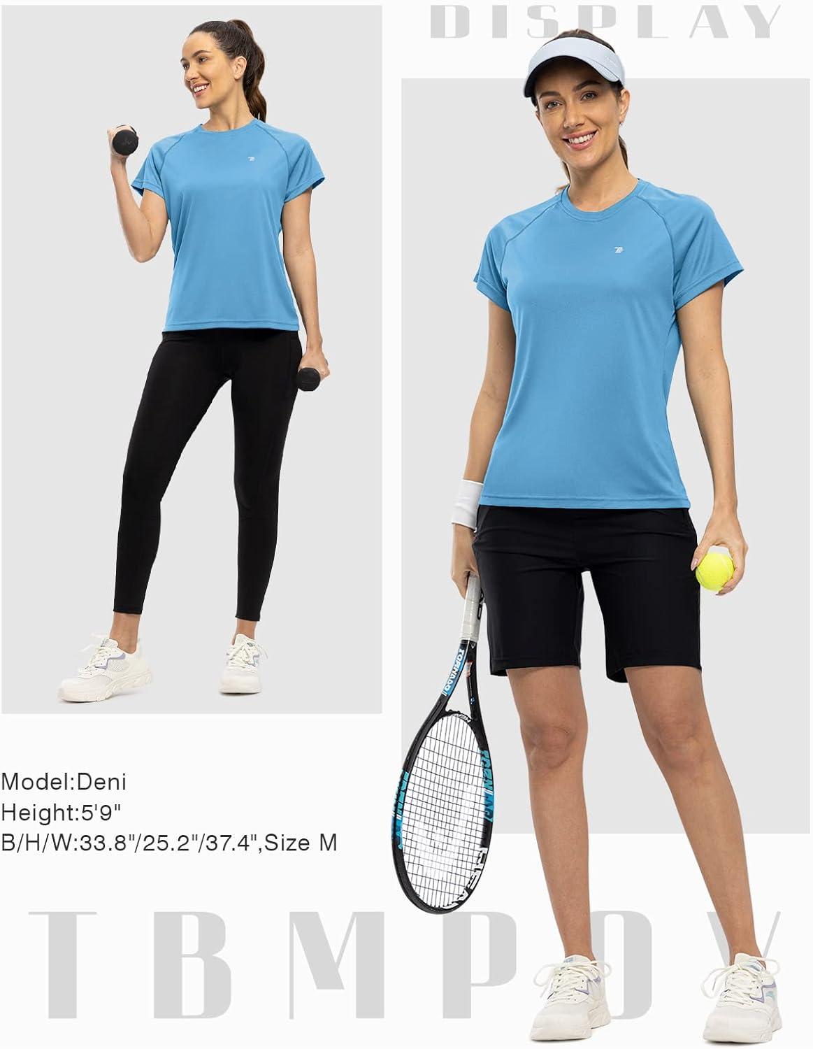 imageTBMPOY Womens Dry Fit Workout Shirts Short Sleeve Athletic Moisture Wicking TShirts UPF 50 Running Gym Active Tops Azure L