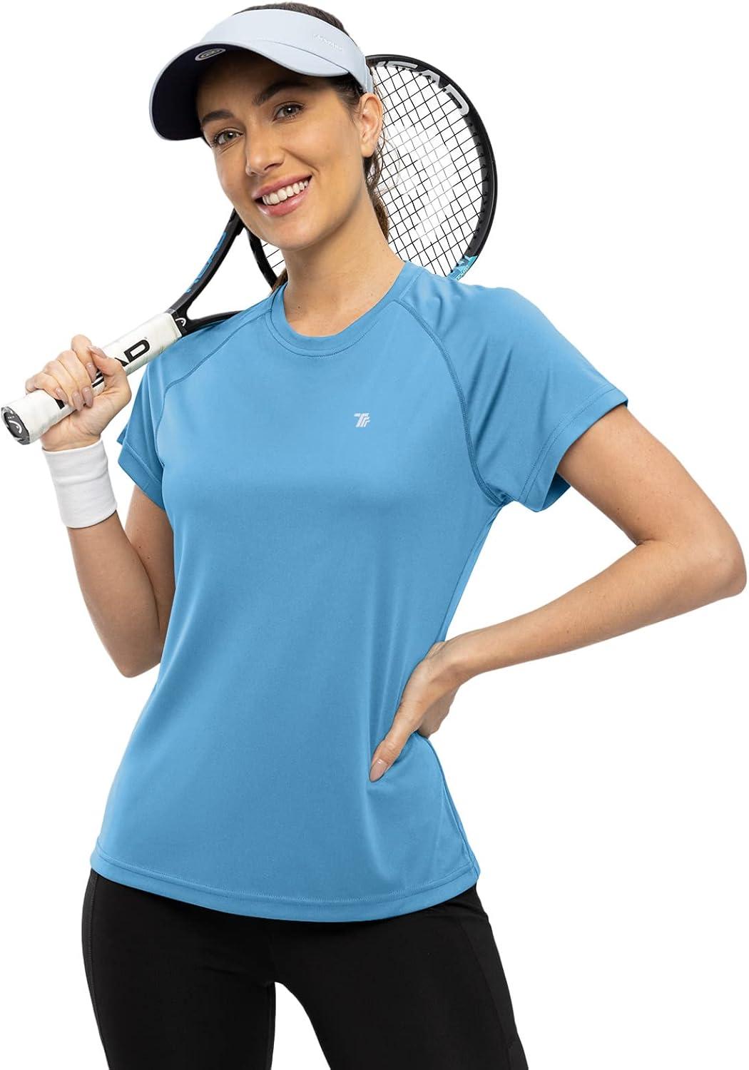 imageTBMPOY Womens Dry Fit Workout Shirts Short Sleeve Athletic Moisture Wicking TShirts UPF 50 Running Gym Active Tops Azure L