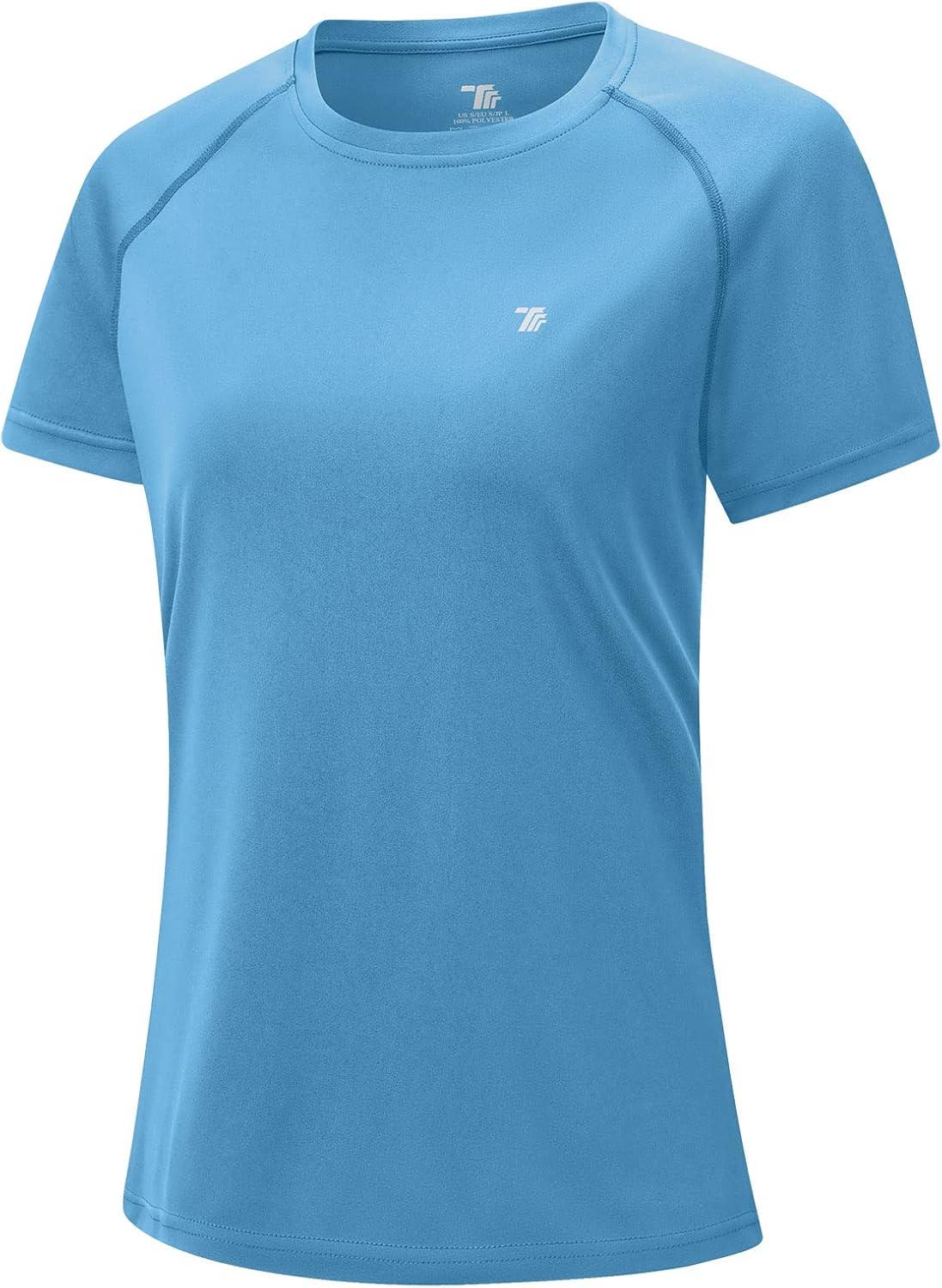 imageTBMPOY Womens Dry Fit Workout Shirts Short Sleeve Athletic Moisture Wicking TShirts UPF 50 Running Gym Active Tops Azure L