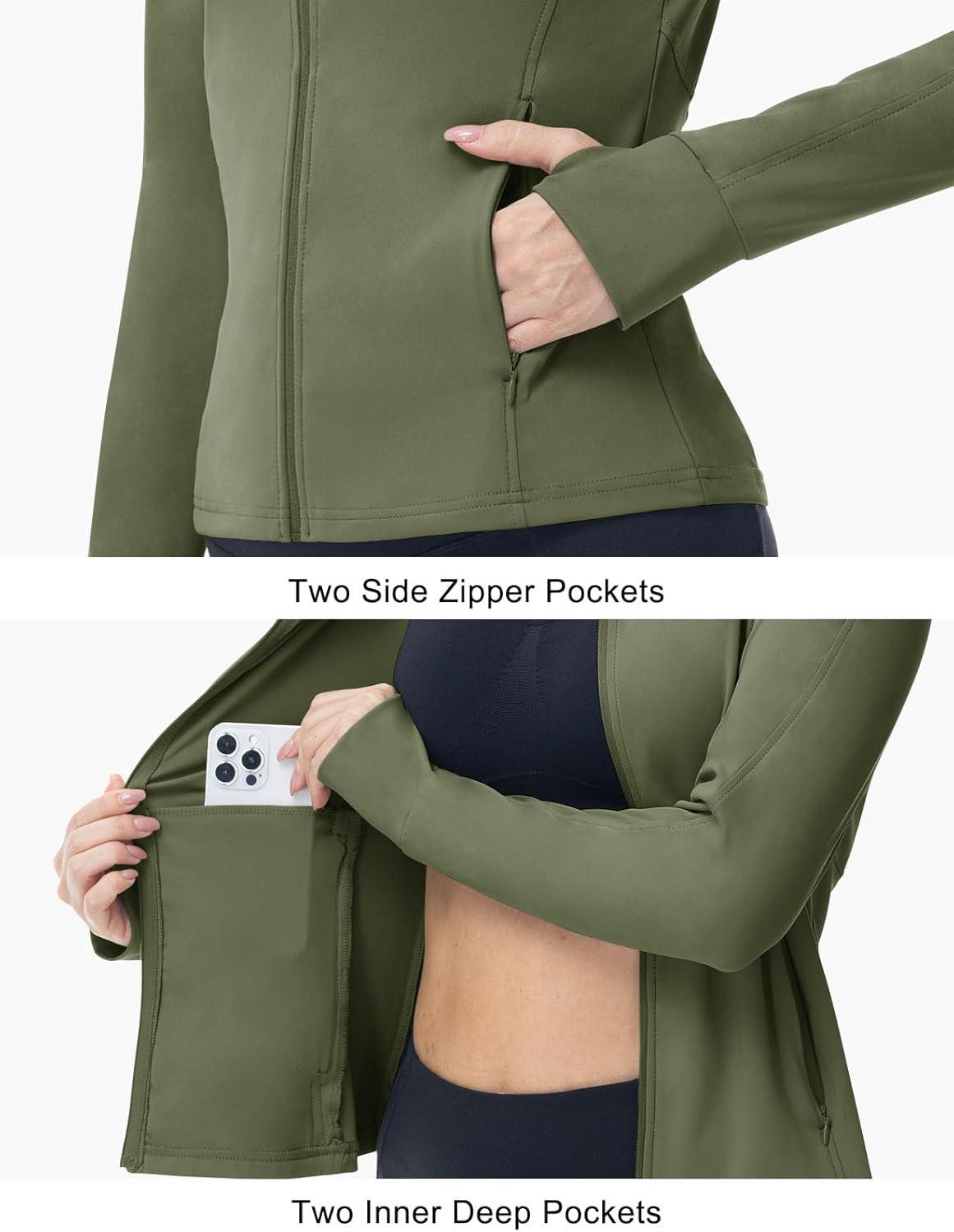 imageTBMPOY Womens Full Zip Hoodie Lightweight Athletic Jackets Slim Fit Workout Track Running Jacket with Thumb HolesGreen