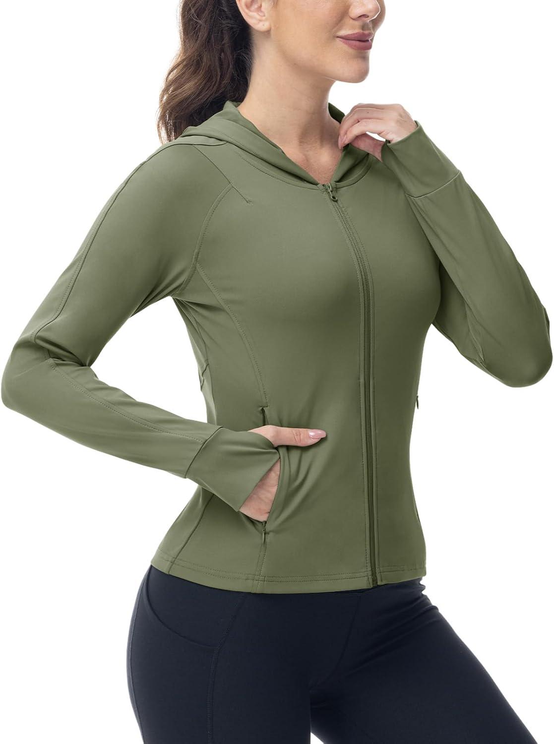 imageTBMPOY Womens Full Zip Hoodie Lightweight Athletic Jackets Slim Fit Workout Track Running Jacket with Thumb HolesGreen