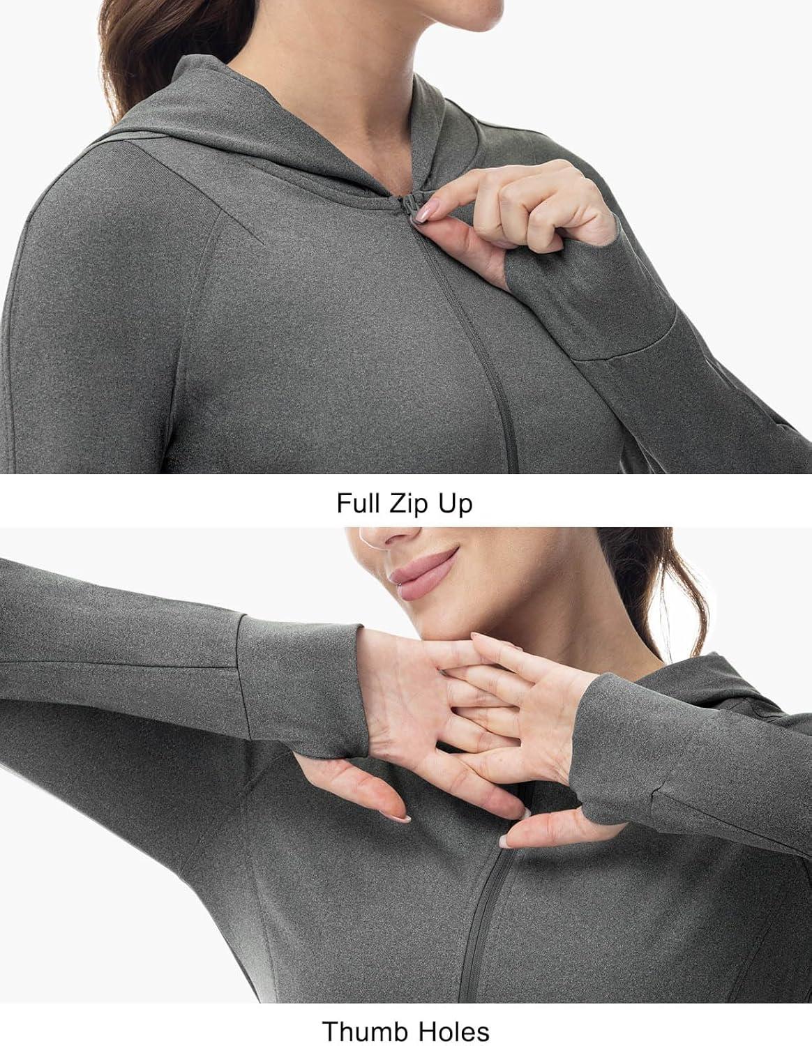 imageTBMPOY Womens Full Zip Hoodie Lightweight Athletic Jackets Slim Fit Workout Track Running Jacket with Thumb HolesGrey