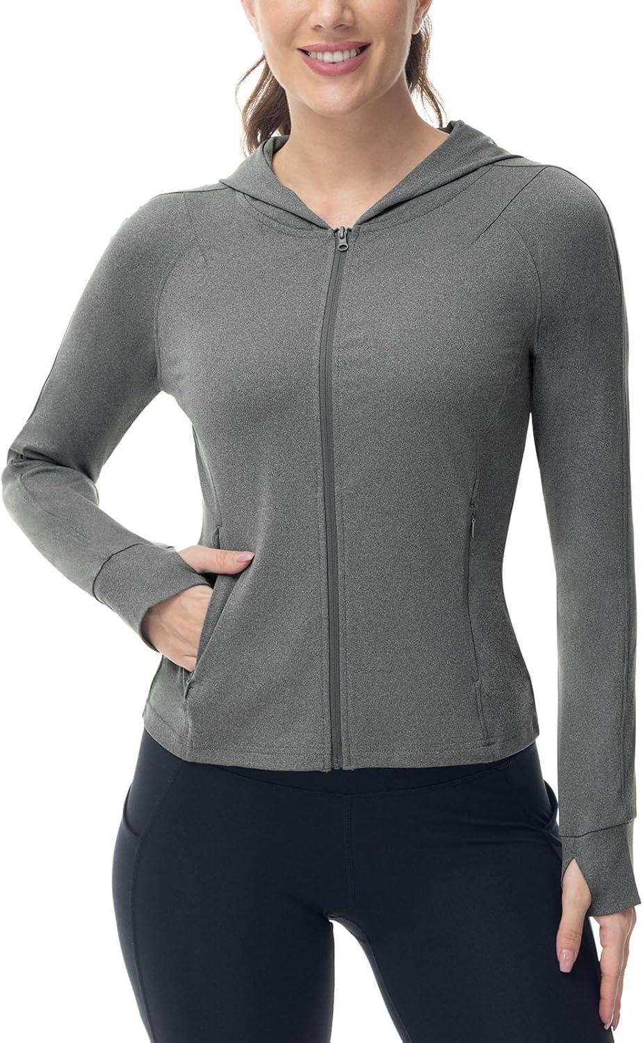 imageTBMPOY Womens Full Zip Hoodie Lightweight Athletic Jackets Slim Fit Workout Track Running Jacket with Thumb HolesGrey