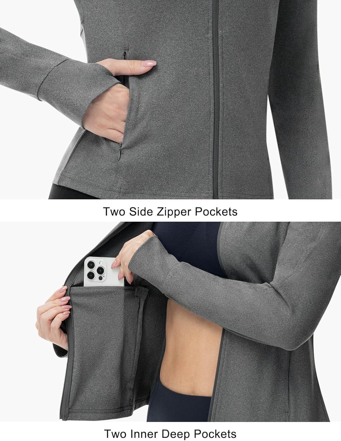 imageTBMPOY Womens Full Zip Hoodie Lightweight Athletic Jackets Slim Fit Workout Track Running Jacket with Thumb HolesGrey