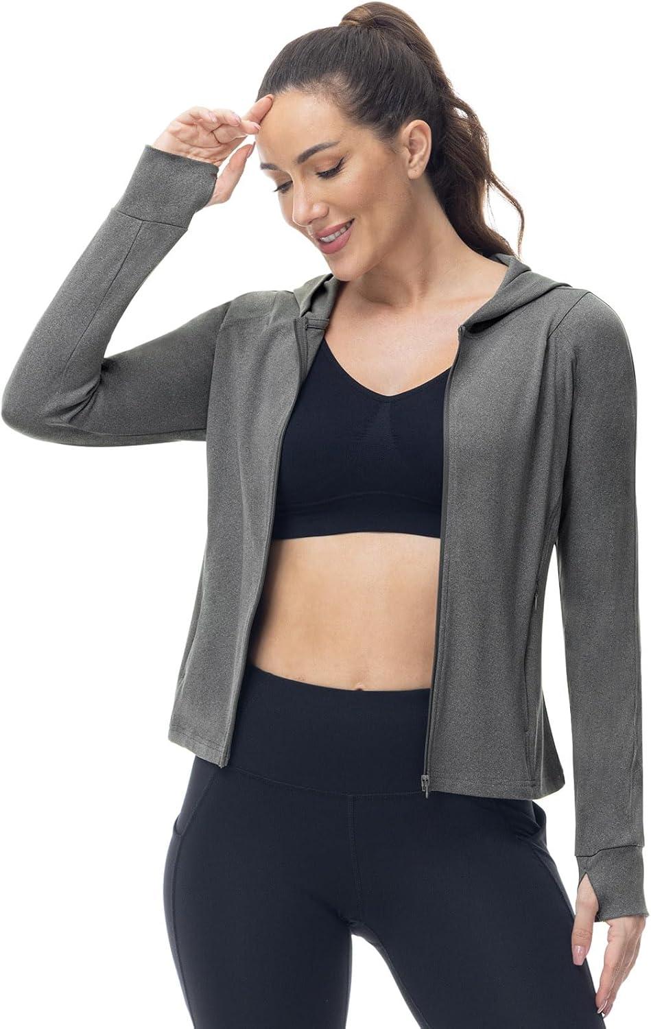 imageTBMPOY Womens Full Zip Hoodie Lightweight Athletic Jackets Slim Fit Workout Track Running Jacket with Thumb HolesGrey