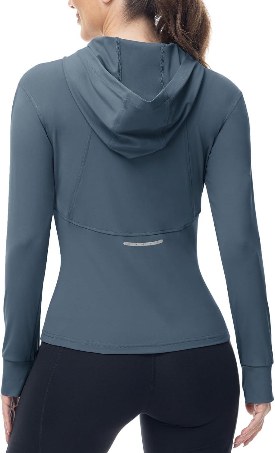 imageTBMPOY Womens Full Zip Hoodie Lightweight Athletic Jackets Slim Fit Workout Track Running Jacket with Thumb HolesGrey Blue
