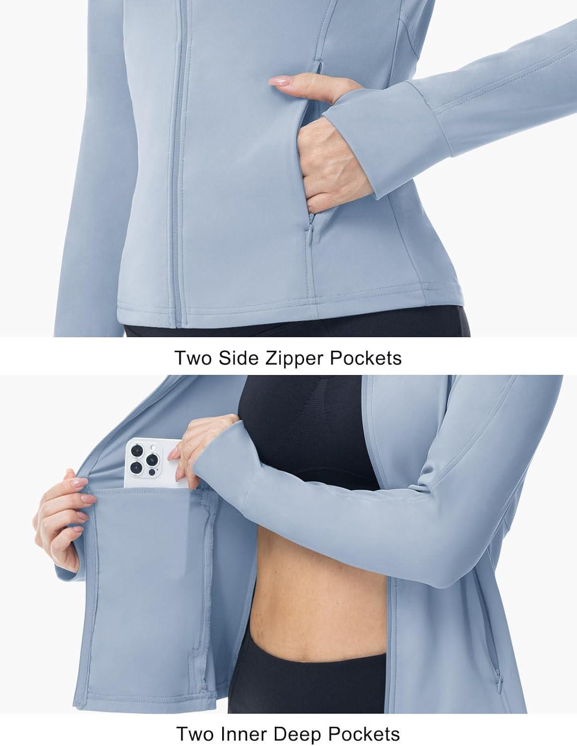 imageTBMPOY Womens Full Zip Hoodie Lightweight Athletic Jackets Slim Fit Workout Track Running Jacket with Thumb HolesLight Blue