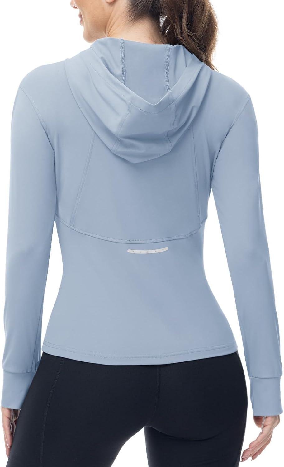 imageTBMPOY Womens Full Zip Hoodie Lightweight Athletic Jackets Slim Fit Workout Track Running Jacket with Thumb HolesLight Blue