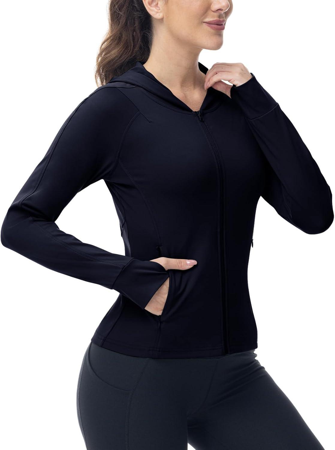 imageTBMPOY Womens Full Zip Hoodie Lightweight Athletic Jackets Slim Fit Workout Track Running Jacket with Thumb HolesNavy