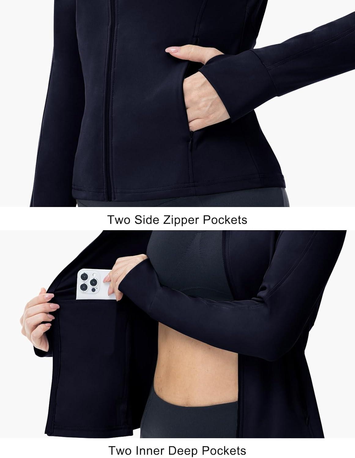 imageTBMPOY Womens Full Zip Hoodie Lightweight Athletic Jackets Slim Fit Workout Track Running Jacket with Thumb HolesNavy