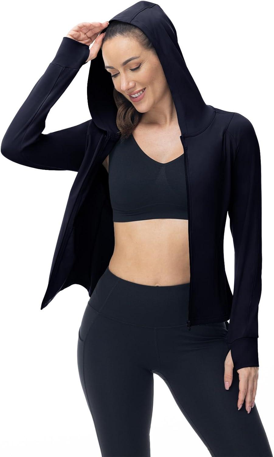 imageTBMPOY Womens Full Zip Hoodie Lightweight Athletic Jackets Slim Fit Workout Track Running Jacket with Thumb HolesNavy