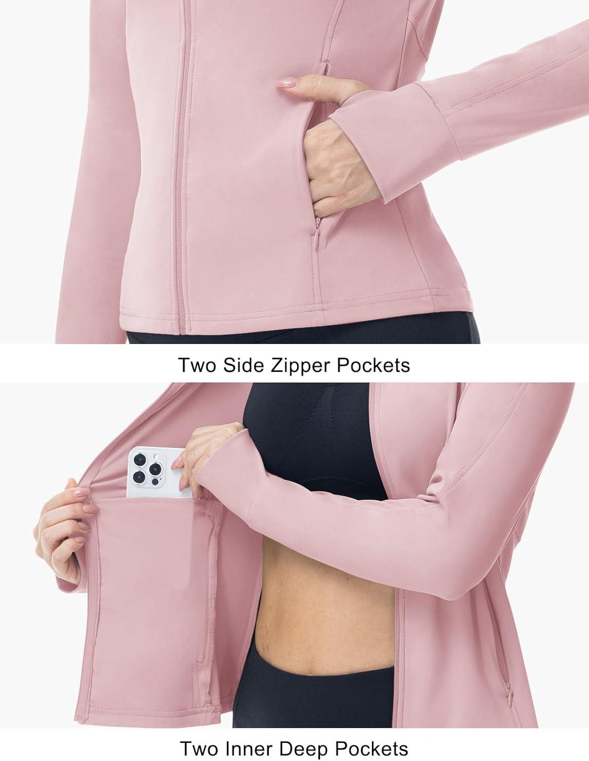 imageTBMPOY Womens Full Zip Hoodie Lightweight Athletic Jackets Slim Fit Workout Track Running Jacket with Thumb HolesPink