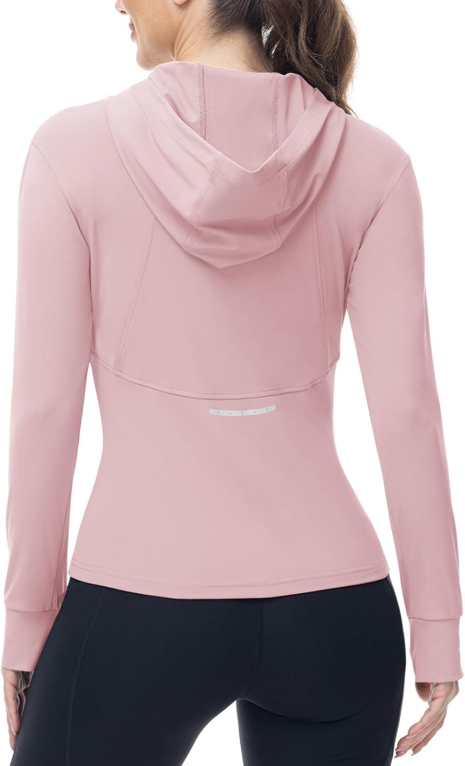 imageTBMPOY Womens Full Zip Hoodie Lightweight Athletic Jackets Slim Fit Workout Track Running Jacket with Thumb HolesPink