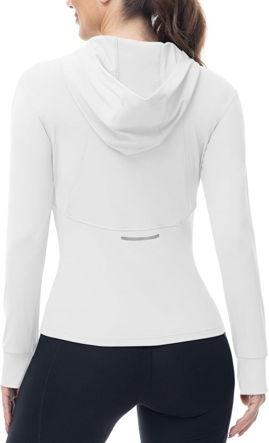 imageTBMPOY Womens Full Zip Hoodie Lightweight Athletic Jackets Slim Fit Workout Track Running Jacket with Thumb HolesWhite