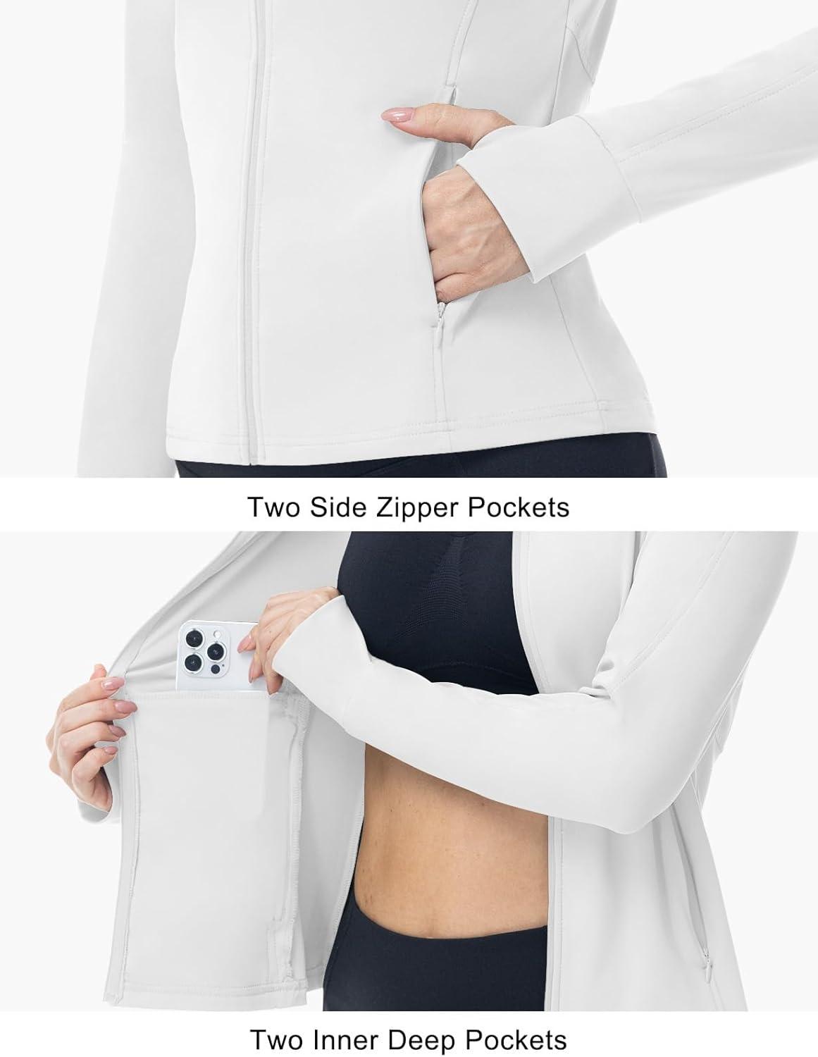 imageTBMPOY Womens Full Zip Hoodie Lightweight Athletic Jackets Slim Fit Workout Track Running Jacket with Thumb HolesWhite