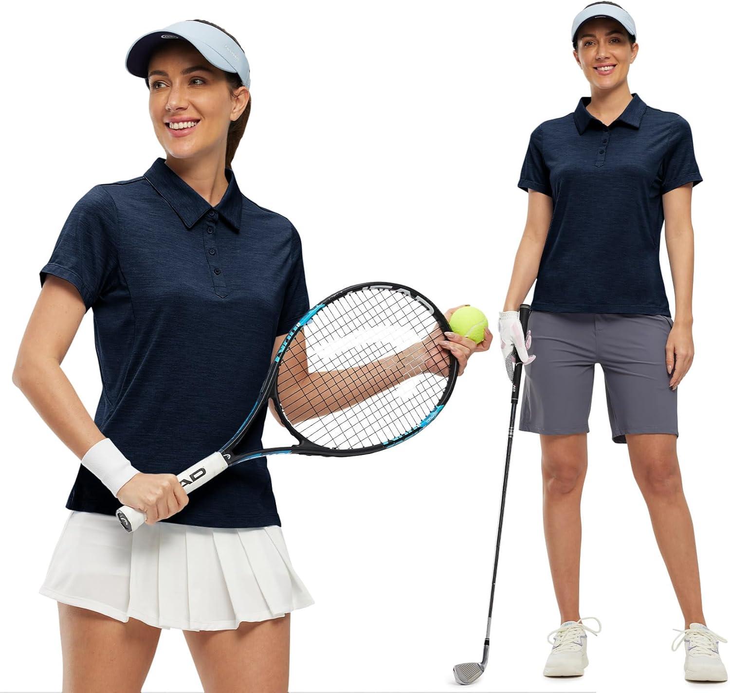 imageTBMPOY Womens Golf Polo Shirts Short Sleeve UPF 50 Dry Fit Athletic Tennis TShirts Zip Up Athletic Sports ShirtButton Navy Blue