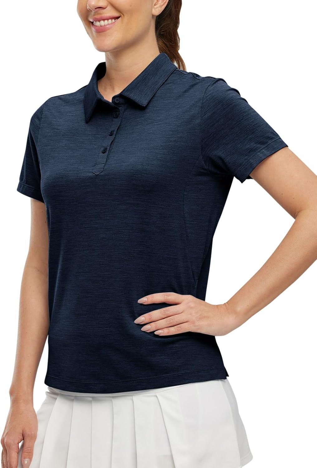 imageTBMPOY Womens Golf Polo Shirts Short Sleeve UPF 50 Dry Fit Athletic Tennis TShirts Zip Up Athletic Sports ShirtButton Navy Blue