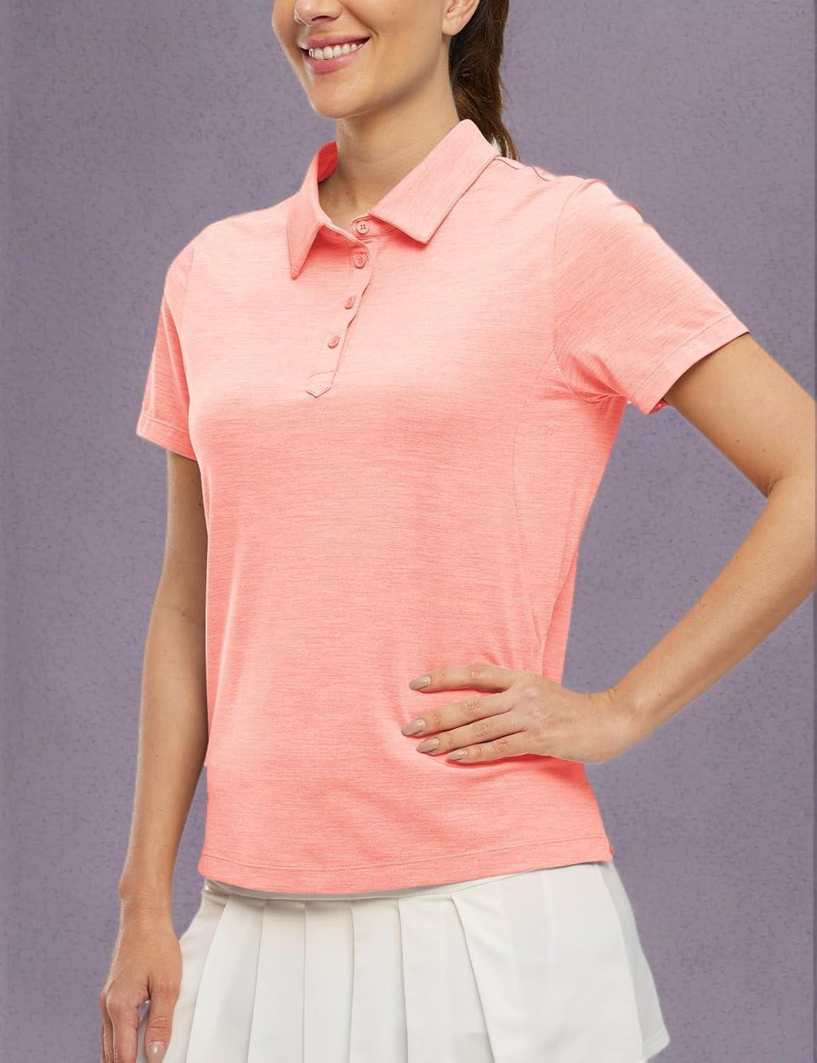 imageTBMPOY Womens Golf Polo Shirts Short Sleeve UPF 50 Dry Fit Athletic Tennis TShirts Zip Up Athletic Sports ShirtButton Pink