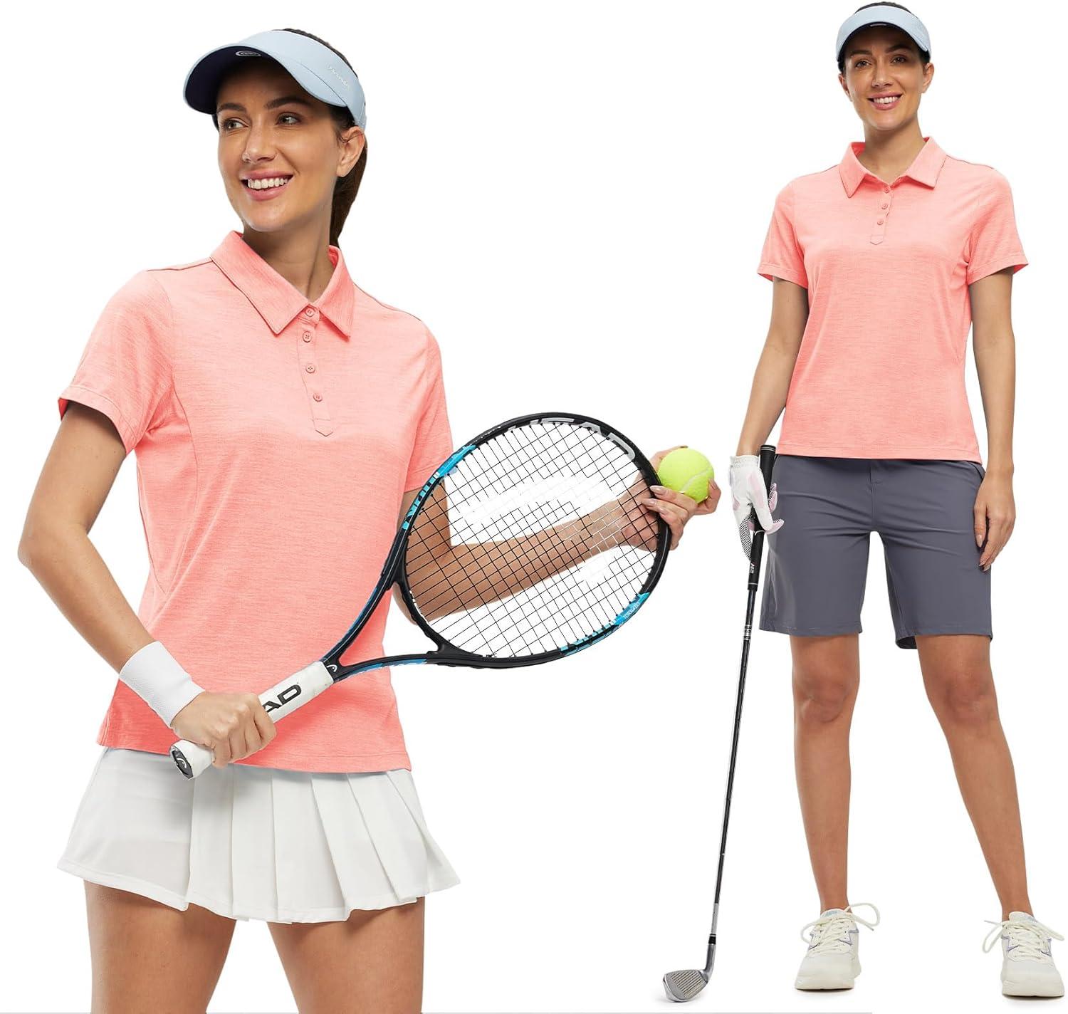 imageTBMPOY Womens Golf Polo Shirts Short Sleeve UPF 50 Dry Fit Athletic Tennis TShirts Zip Up Athletic Sports ShirtButton Pink