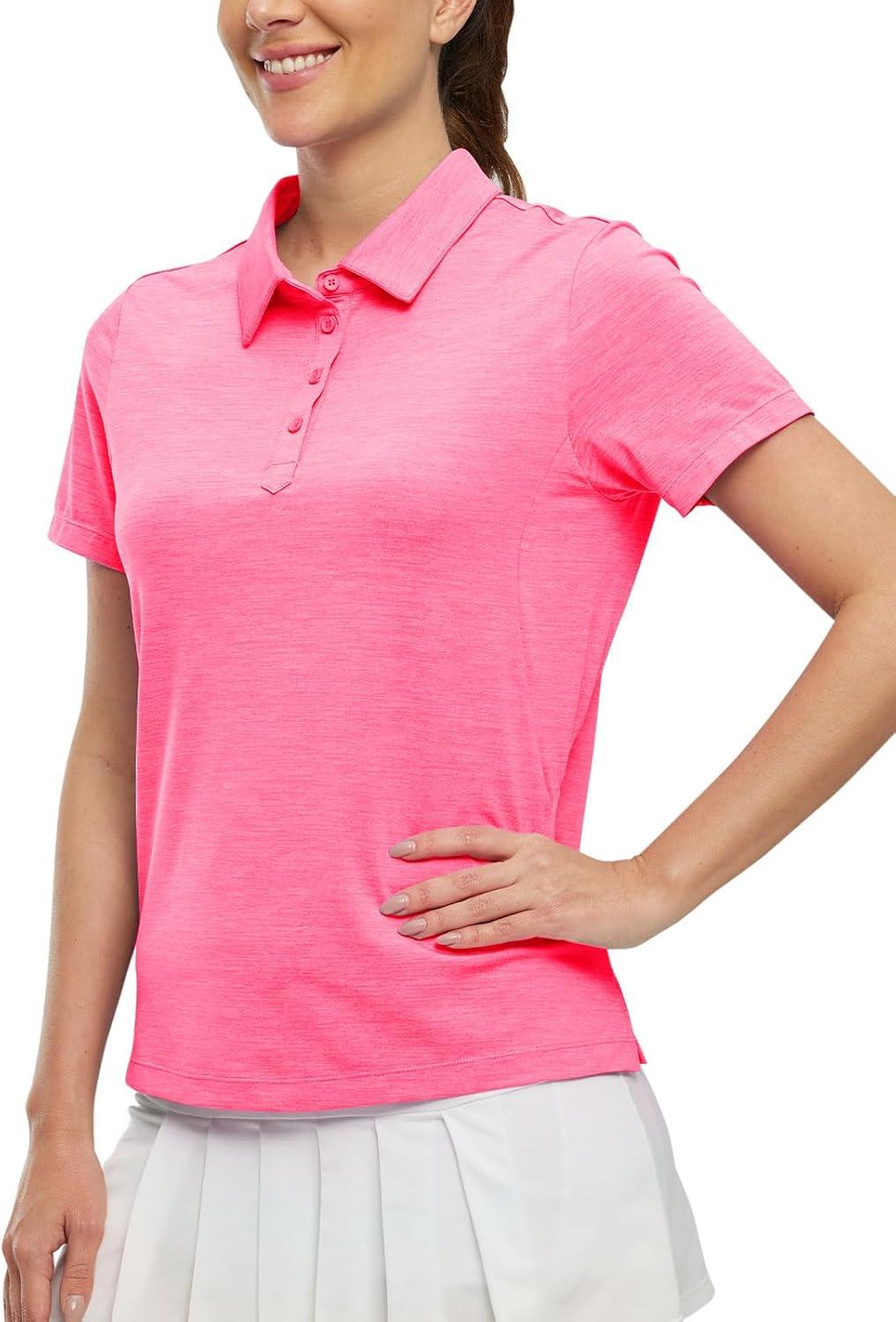 imageTBMPOY Womens Golf Polo Shirts Short Sleeve UPF 50 Dry Fit Athletic Tennis TShirts Zip Up Athletic Sports ShirtButton Rose Red