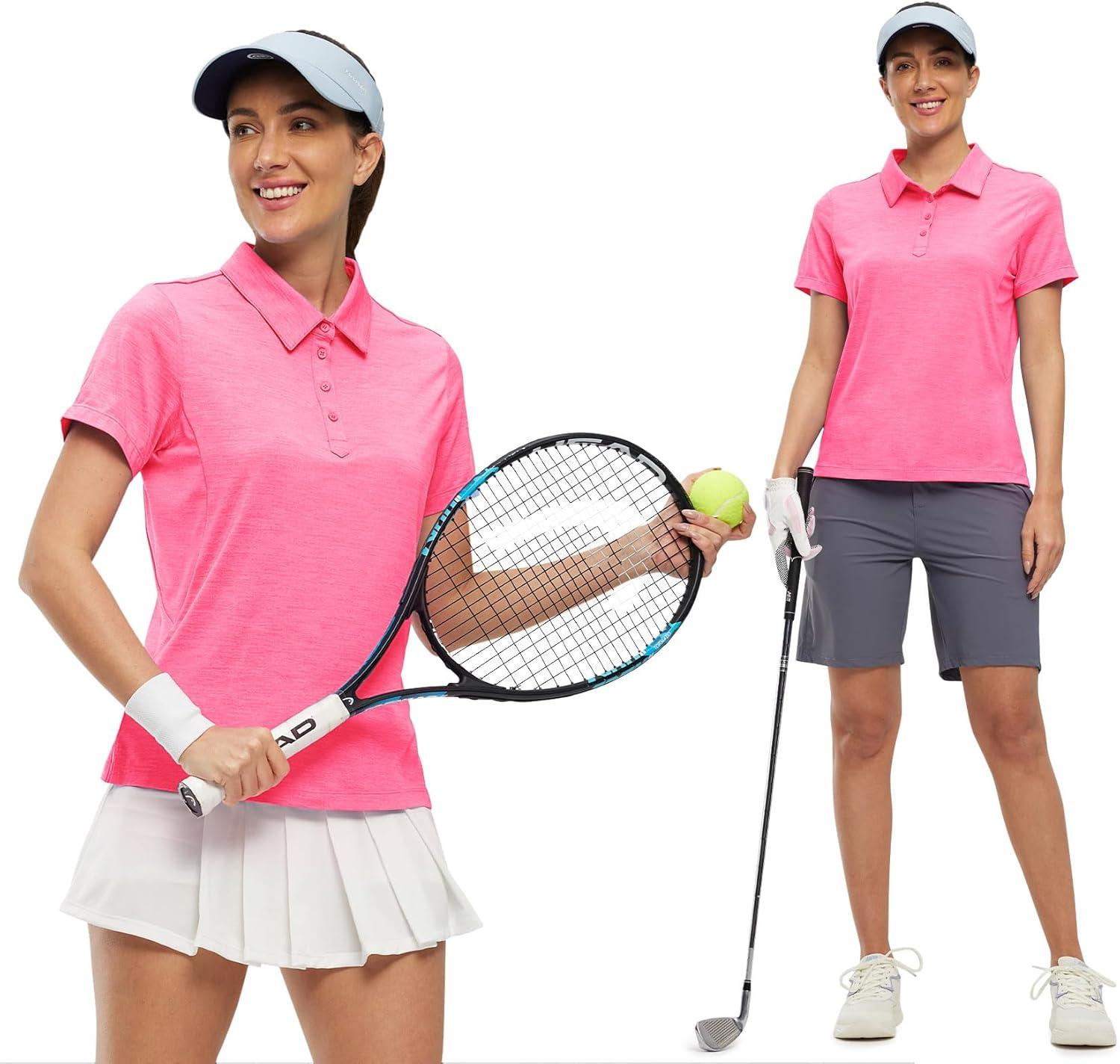 imageTBMPOY Womens Golf Polo Shirts Short Sleeve UPF 50 Dry Fit Athletic Tennis TShirts Zip Up Athletic Sports ShirtButton Rose Red