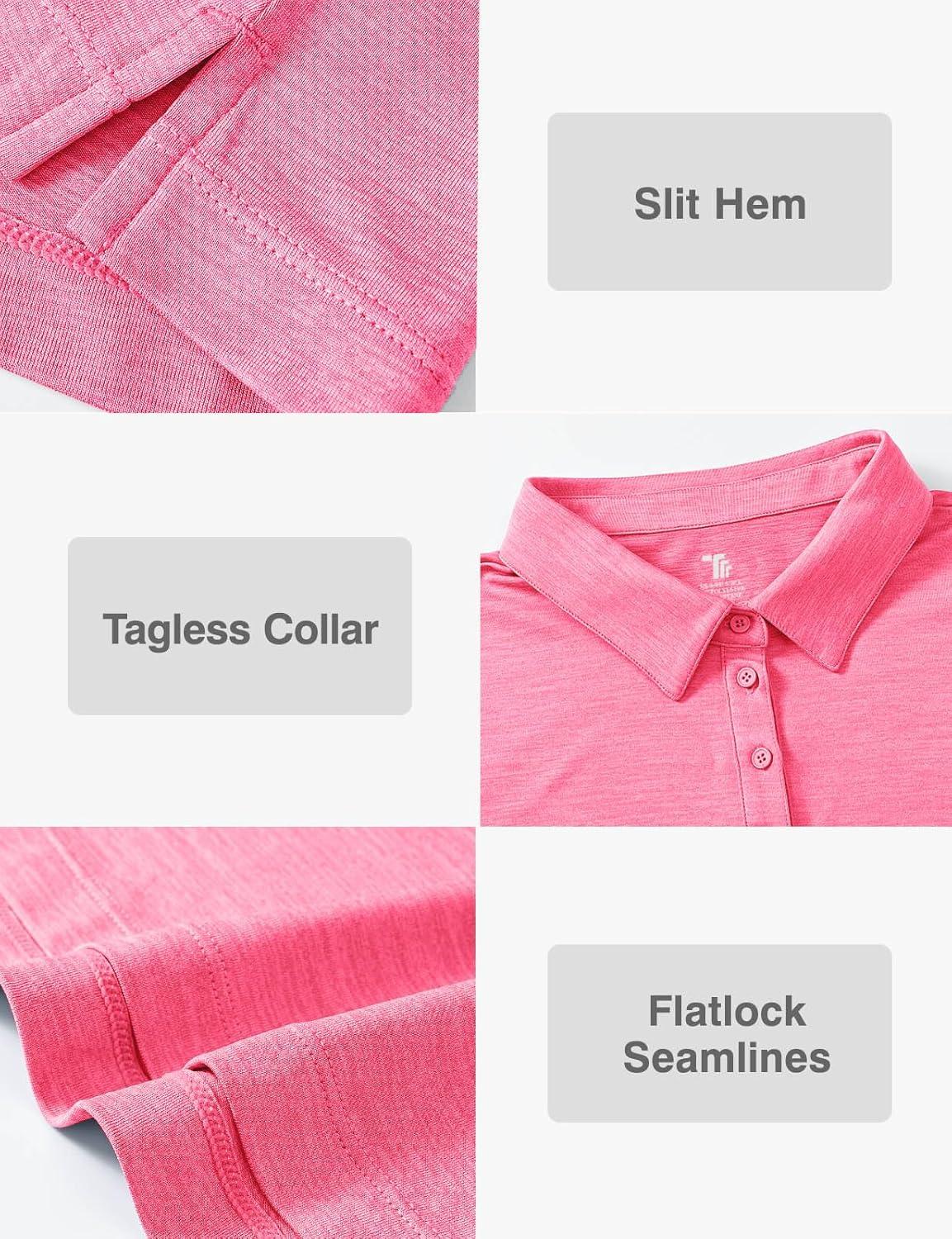 imageTBMPOY Womens Golf Polo Shirts Short Sleeve UPF 50 Dry Fit Athletic Tennis TShirts Zip Up Athletic Sports ShirtButton Rose Red