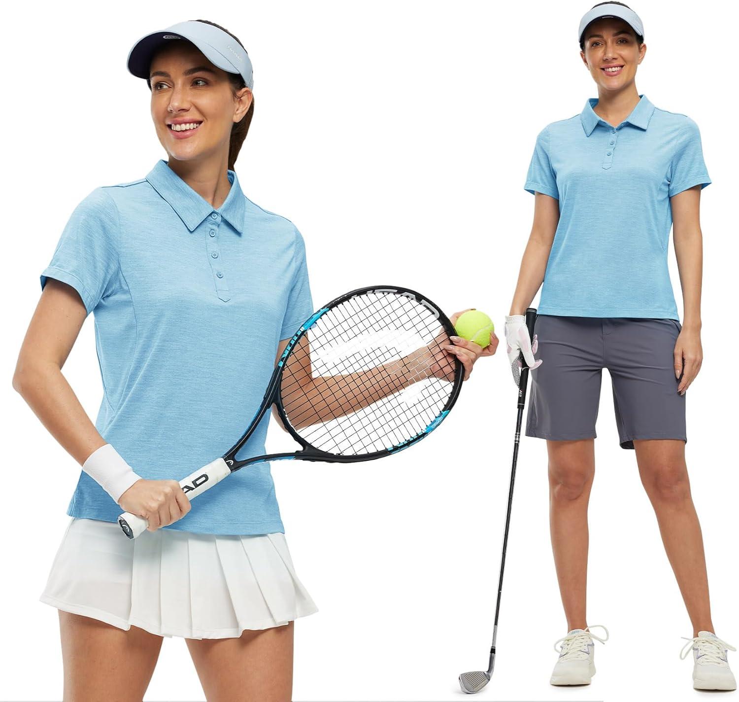 imageTBMPOY Womens Golf Polo Shirts Short Sleeve UPF 50 Dry Fit Athletic Tennis TShirts Zip Up Athletic Sports ShirtButton Sky Blue