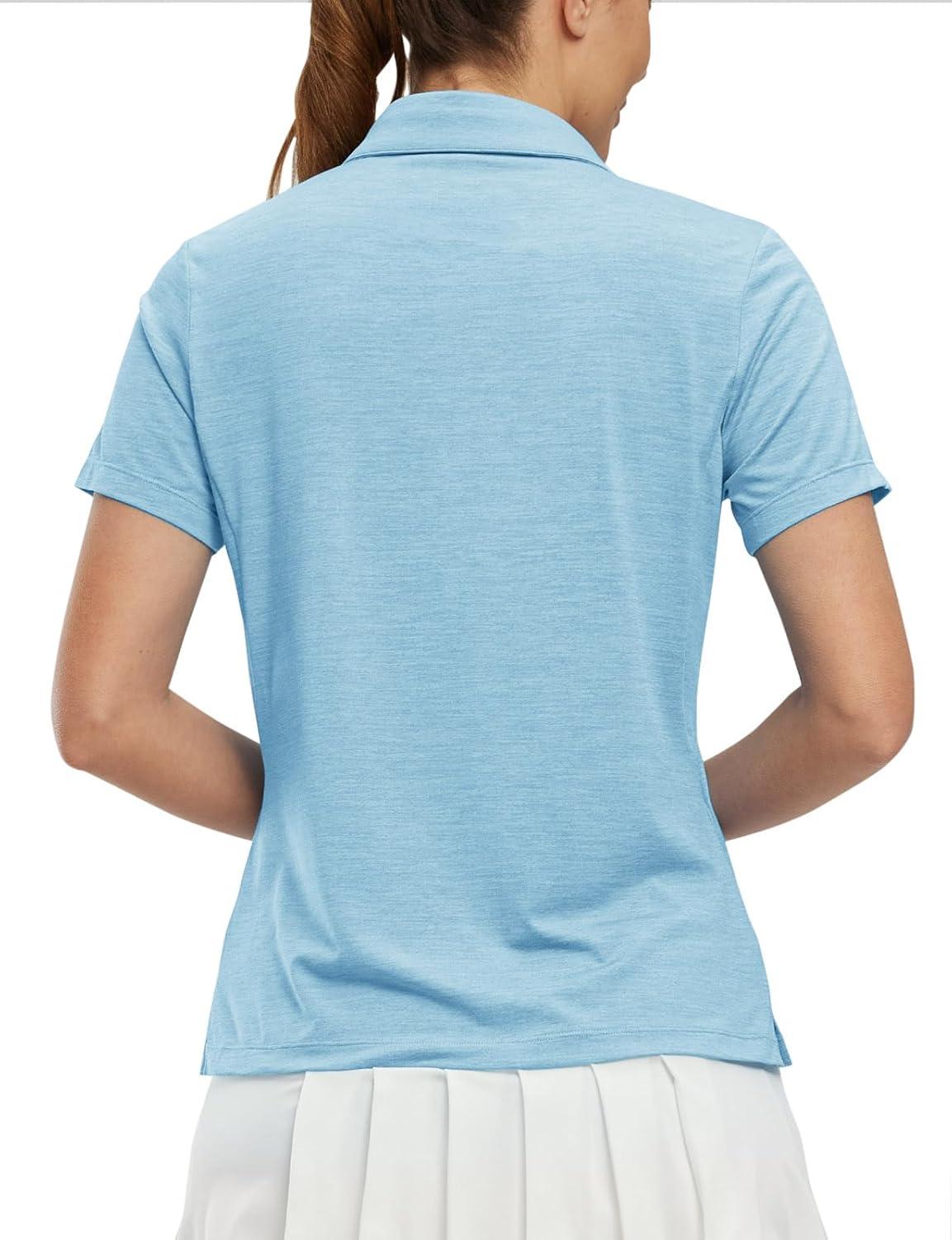 imageTBMPOY Womens Golf Polo Shirts Short Sleeve UPF 50 Dry Fit Athletic Tennis TShirts Zip Up Athletic Sports ShirtButton Sky Blue