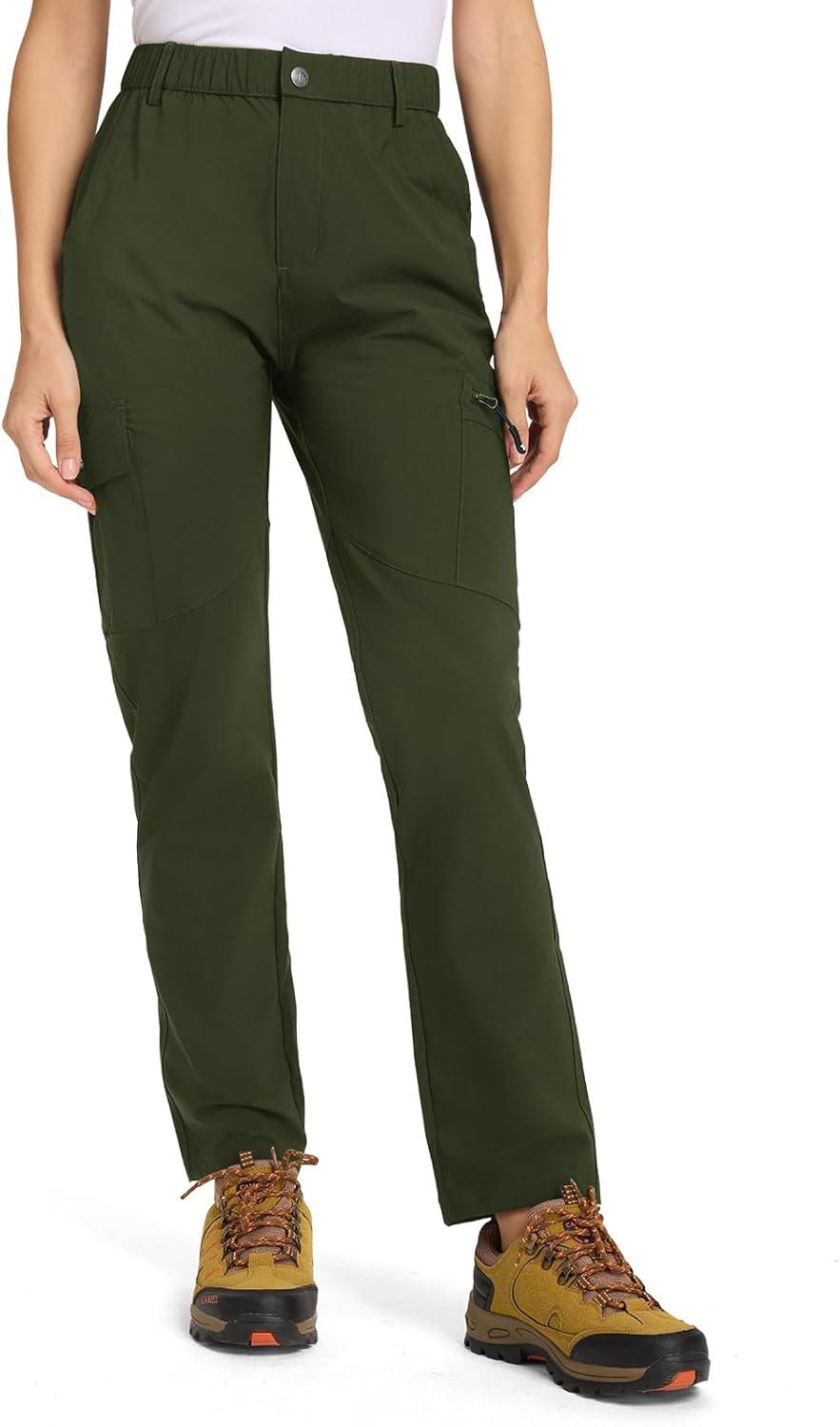 imageTBMPOY Womens Hiking Cargo Pants Lightweight Water Resistant Quick Dry Fishing Camping Travel Work Pant with 6 PocketsArmy Green