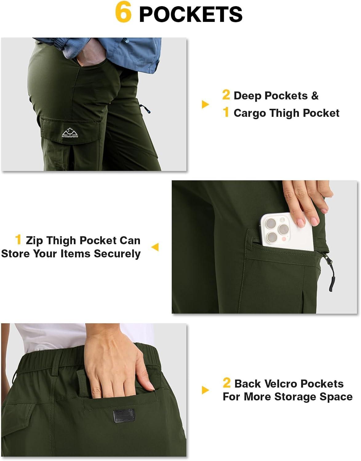 imageTBMPOY Womens Hiking Cargo Pants Lightweight Water Resistant Quick Dry Fishing Camping Travel Work Pant with 6 PocketsArmy Green