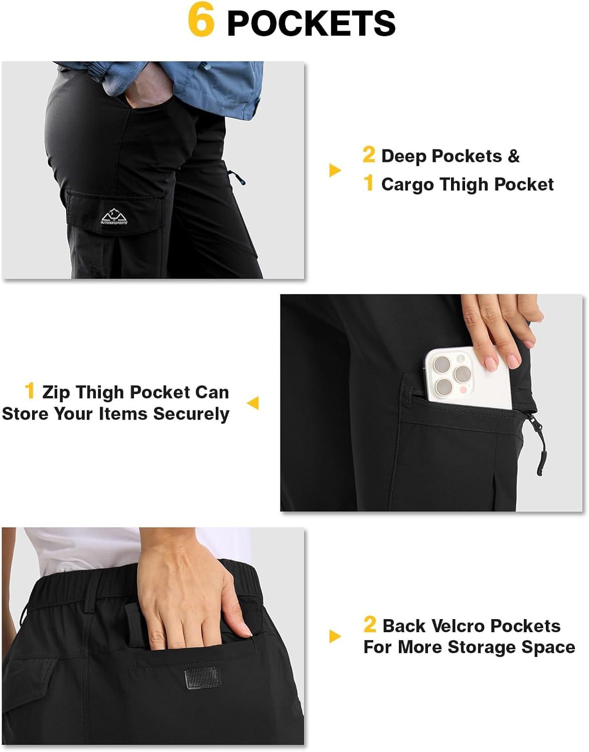 imageTBMPOY Womens Hiking Cargo Pants Lightweight Water Resistant Quick Dry Fishing Camping Travel Work Pant with 6 PocketsBlack