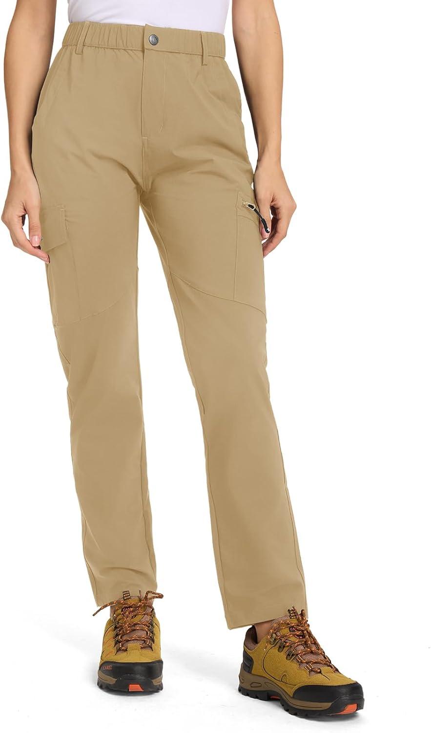imageTBMPOY Womens Hiking Cargo Pants Lightweight Water Resistant Quick Dry Fishing Camping Travel Work Pant with 6 PocketsKhaki