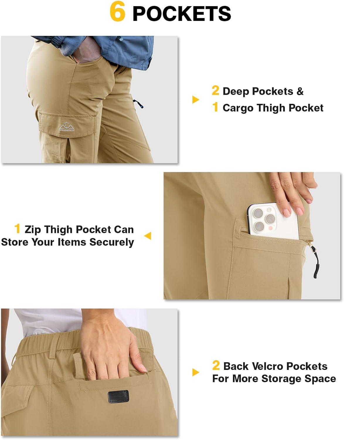 imageTBMPOY Womens Hiking Cargo Pants Lightweight Water Resistant Quick Dry Fishing Camping Travel Work Pant with 6 PocketsKhaki