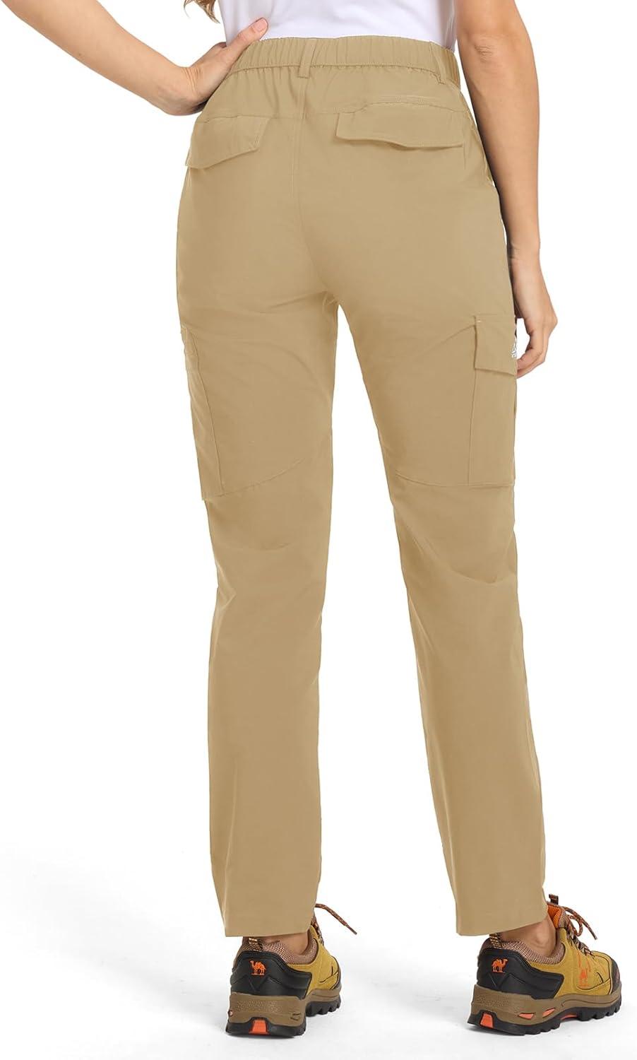 imageTBMPOY Womens Hiking Cargo Pants Lightweight Water Resistant Quick Dry Fishing Camping Travel Work Pant with 6 PocketsKhaki