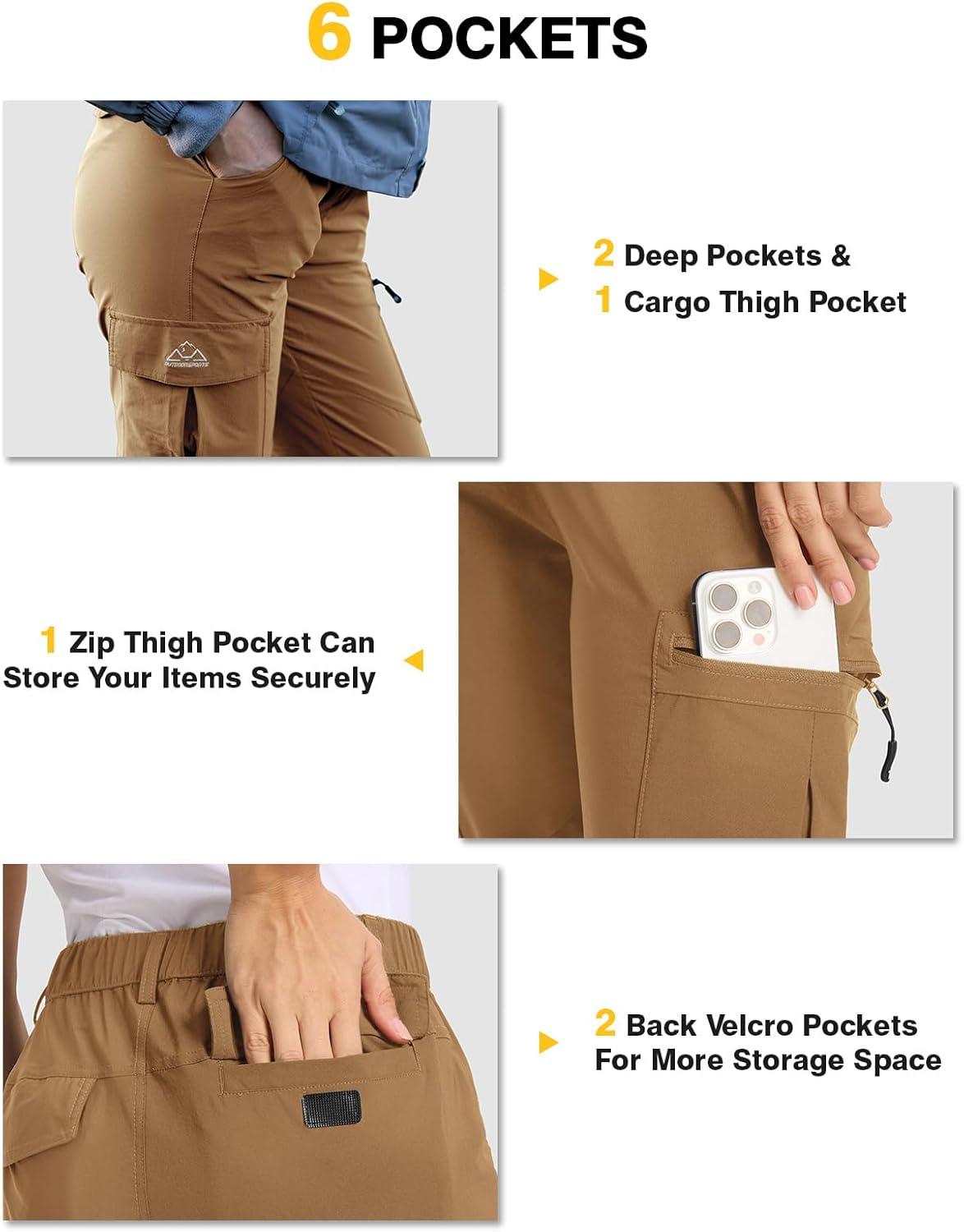 imageTBMPOY Womens Hiking Cargo Pants Lightweight Water Resistant Quick Dry Fishing Camping Travel Work Pant with 6 PocketsLight Brown
