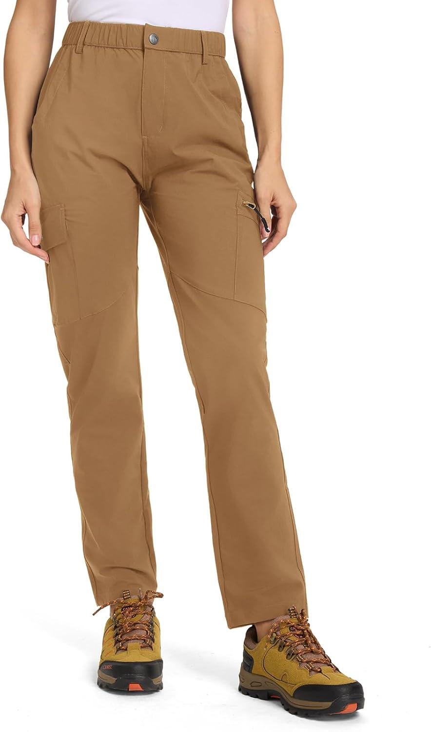 imageTBMPOY Womens Hiking Cargo Pants Lightweight Water Resistant Quick Dry Fishing Camping Travel Work Pant with 6 PocketsLight Brown