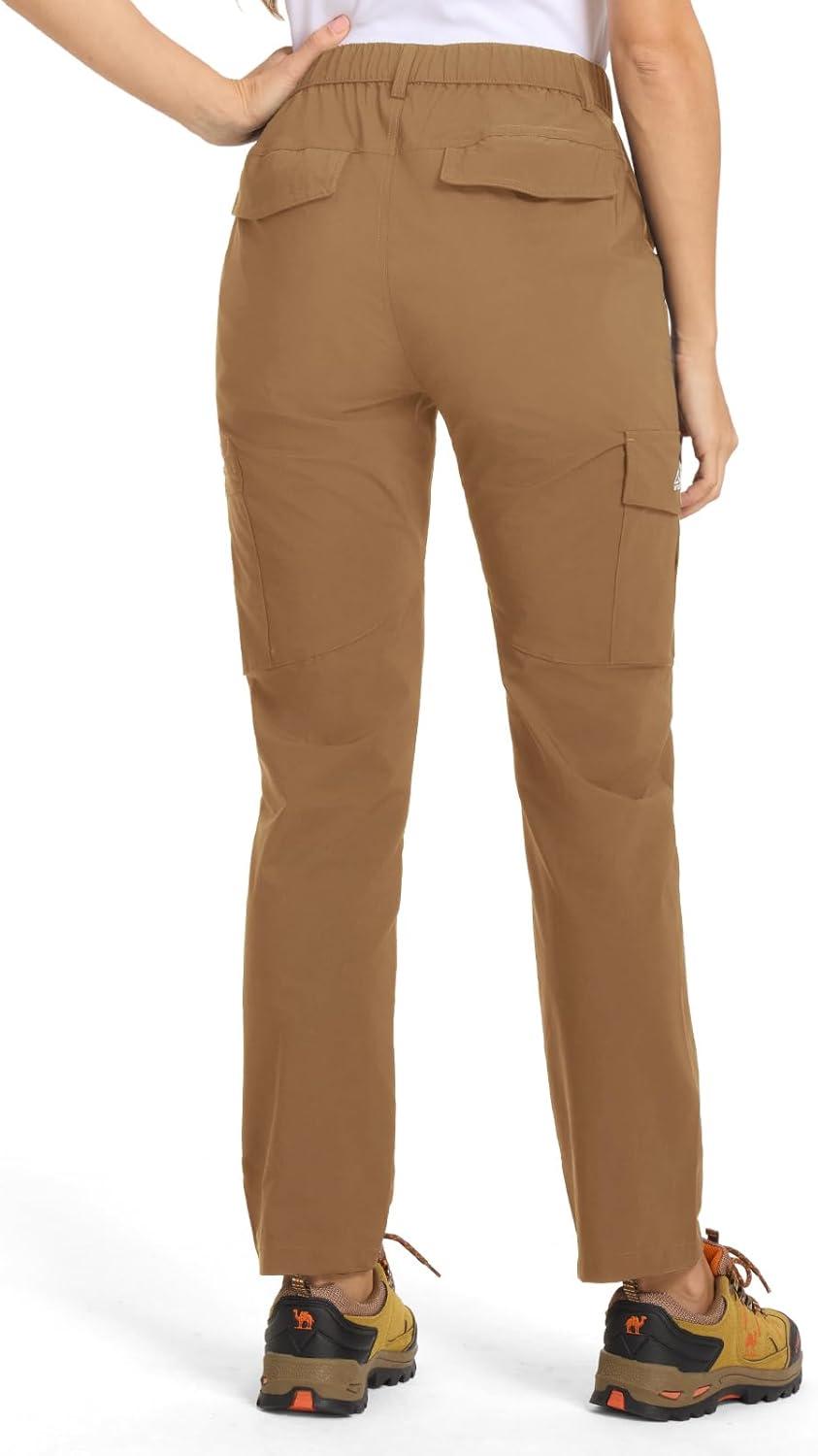 imageTBMPOY Womens Hiking Cargo Pants Lightweight Water Resistant Quick Dry Fishing Camping Travel Work Pant with 6 PocketsLight Brown