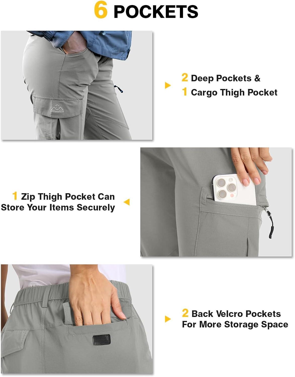 imageTBMPOY Womens Hiking Cargo Pants Lightweight Water Resistant Quick Dry Fishing Camping Travel Work Pant with 6 PocketsMedium Grey