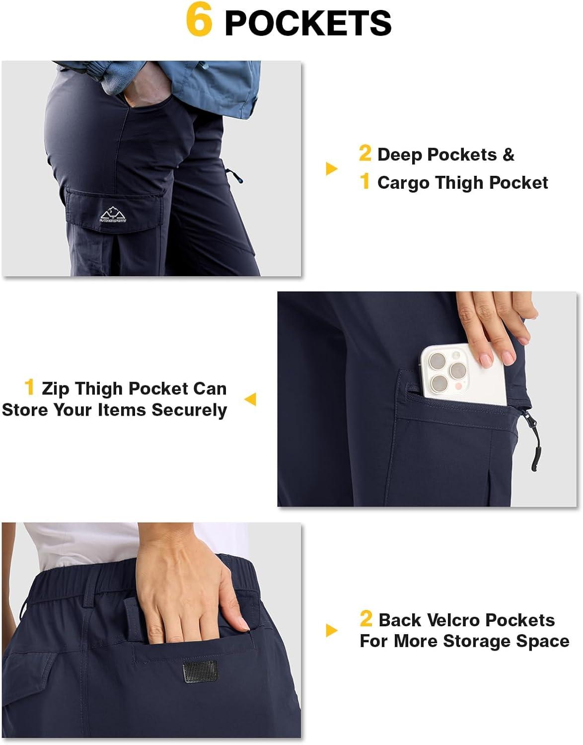 imageTBMPOY Womens Hiking Cargo Pants Lightweight Water Resistant Quick Dry Fishing Camping Travel Work Pant with 6 PocketsNavy