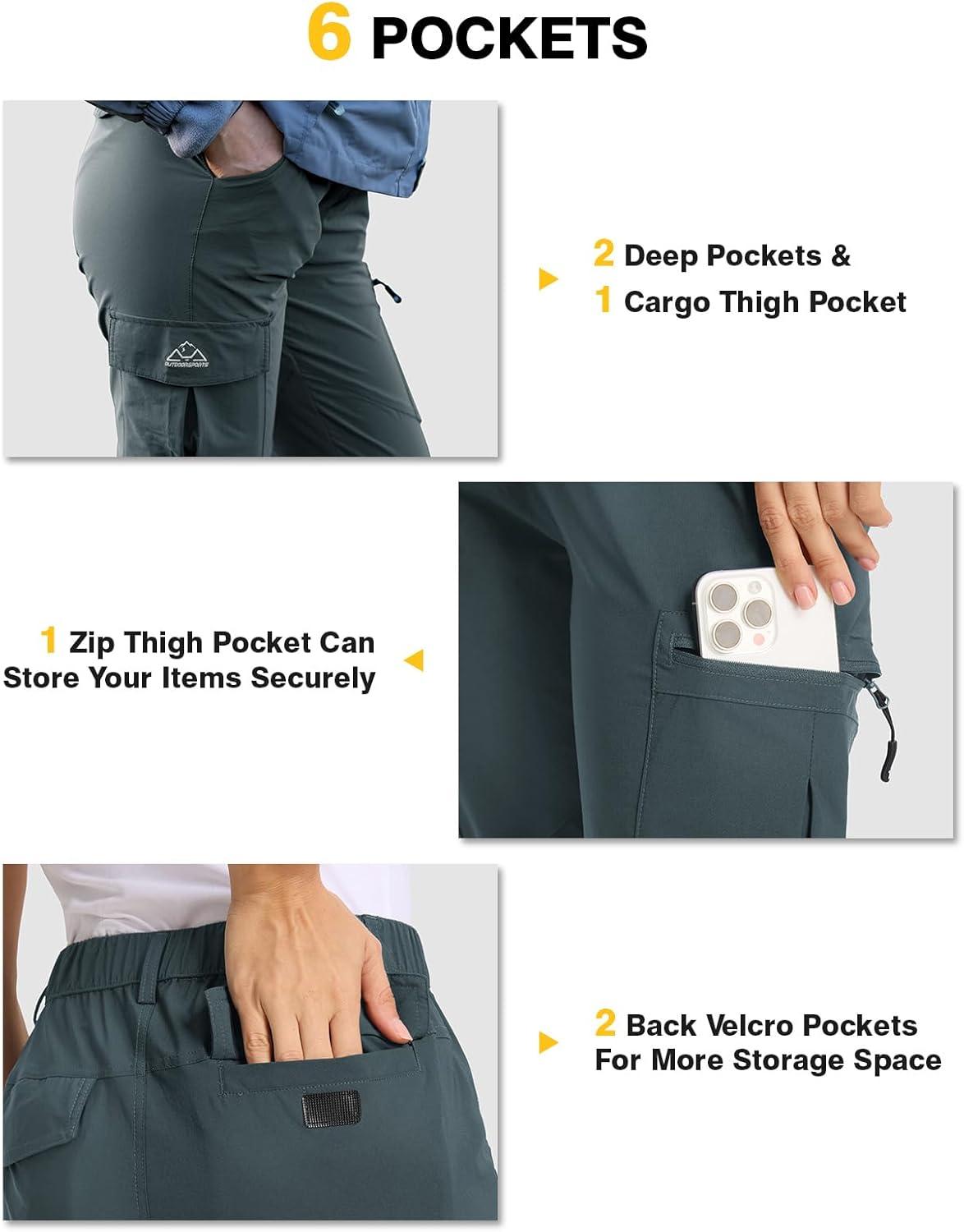 imageTBMPOY Womens Hiking Cargo Pants Lightweight Water Resistant Quick Dry Fishing Camping Travel Work Pant with 6 PocketsStone Blue