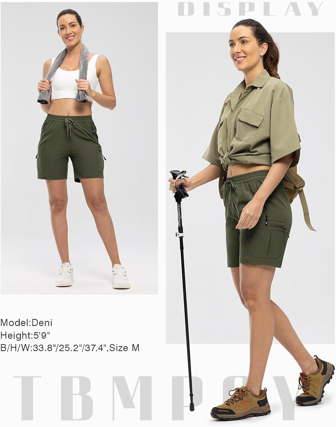 imageTBMPOY Womens Hiking Cargo Shorts Lightweight Quick Dry Athletic Summer Shorts Golf Travel Camping with Zipper PocketsArmy Green