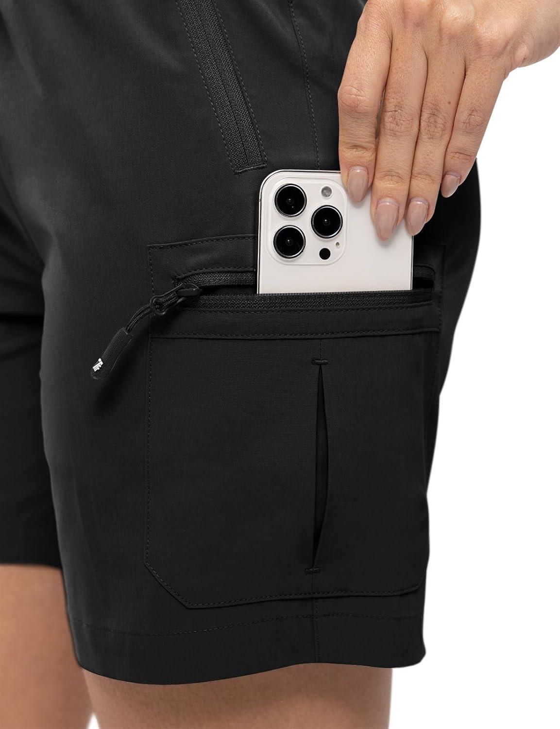 imageTBMPOY Womens Hiking Cargo Shorts Lightweight Quick Dry Athletic Summer Shorts Golf Travel Camping with Zipper PocketsBlack