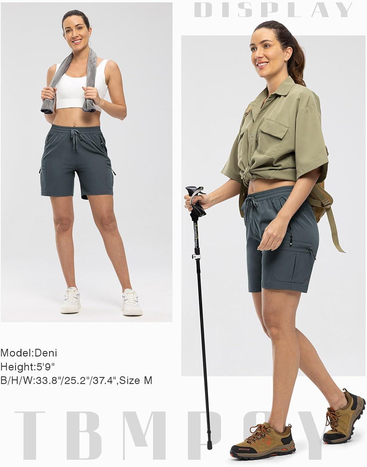 imageTBMPOY Womens Hiking Cargo Shorts Lightweight Quick Dry Athletic Summer Shorts Golf Travel Camping with Zipper PocketsCool Gray